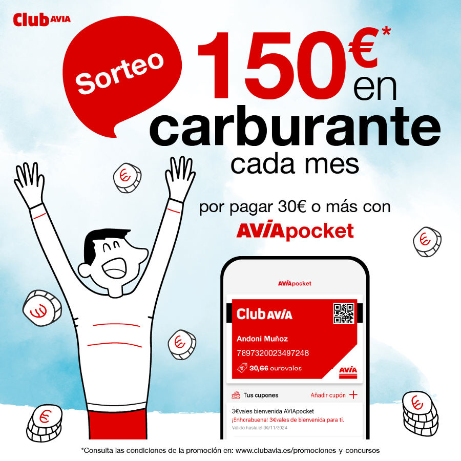 Gana 150€ en carburante pagando con AVIApocket - cartel