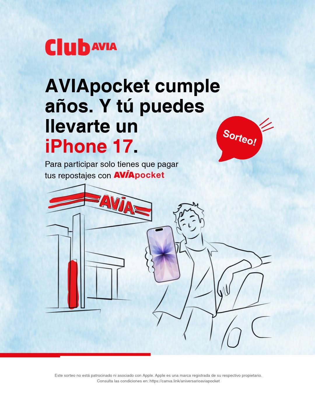 Cartel promoción AVIApocket, sorteo Iphone 17